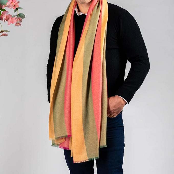 Shelford Striped Silk and Wool Scarf