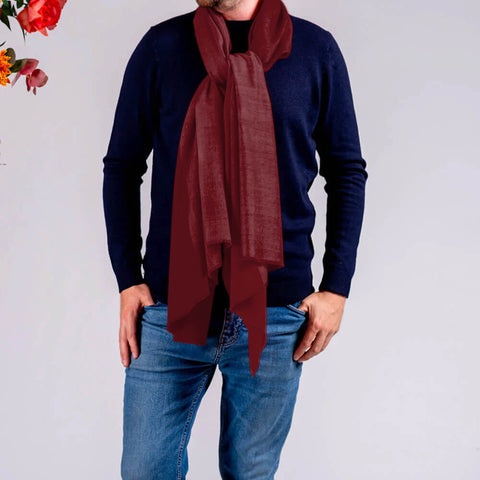 Classic Burgundy Silk and Wool Scarf