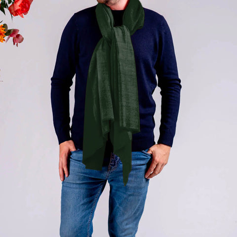 Classic Forest Green Silk and Wool Scarf