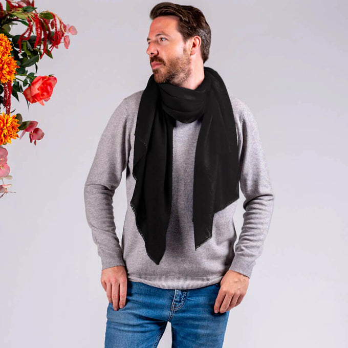 Classic Black Silk and Wool Scarf