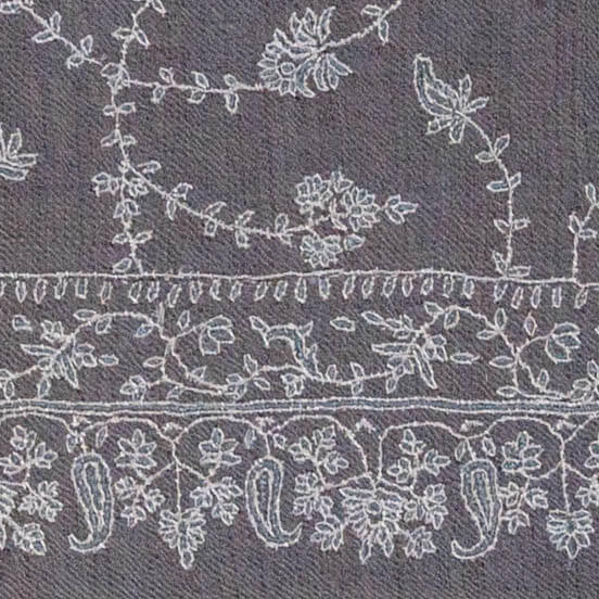 RESERVED: Hand Embroidered Pashmina Cashmere Shawl - Soft Grey & White