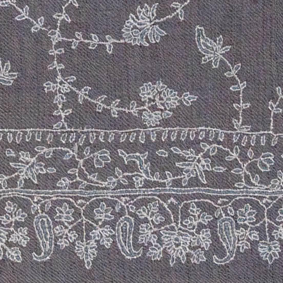 Hand Embroidered Pashmina Cashmere Shawl - Soft Grey & White