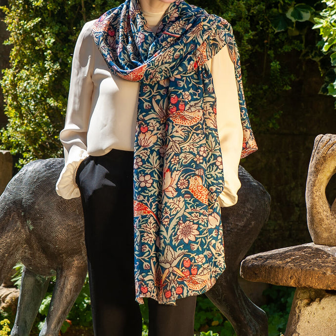 The Liberty ‘Strawberry Thief’ Quartet - Blue Cashmere and Silk Wrap