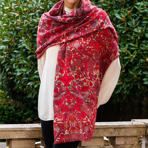 The Liberty ‘Strawberry Thief’ Quartet - Coral Cashmere and Silk Wrap