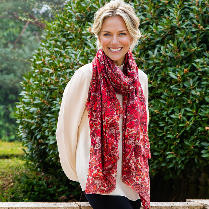 The Liberty ‘Strawberry Thief’ Quartet - Coral Cashmere and Silk Wrap