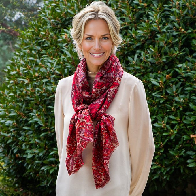 The Liberty ‘Strawberry Thief’ Quartet - Coral Cashmere and Silk Wrap