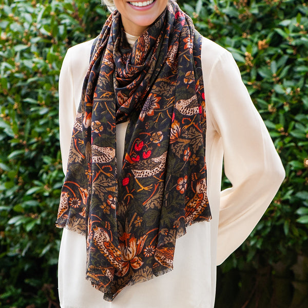 The Liberty ‘Strawberry Thief’ Quartet - Green Cashmere and Silk Wrap