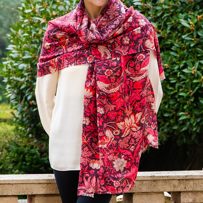 The Liberty ‘Strawberry Thief’ Quartet - Pink Cashmere and Silk Wrap