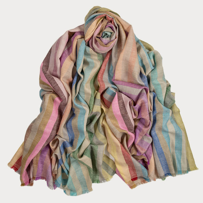 Pastel Stripe Pashmina Cashmere Shawl