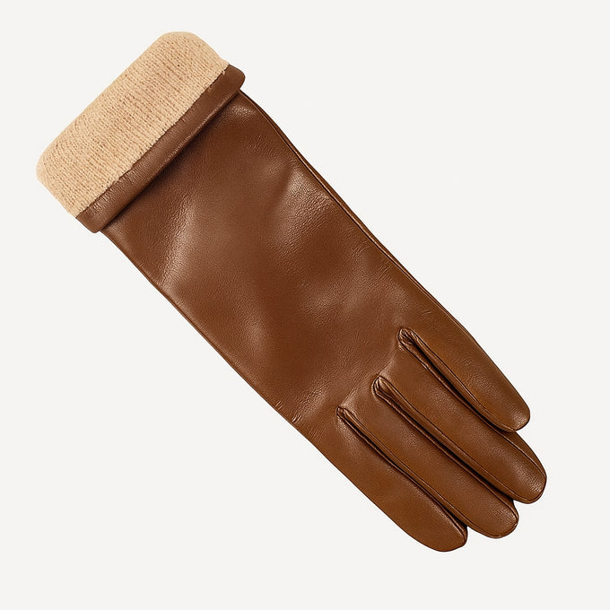 Tan Leather Gloves with Cashmere Lining