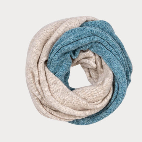 Dusty Teal and Parchment Knitted Cashmere Snood