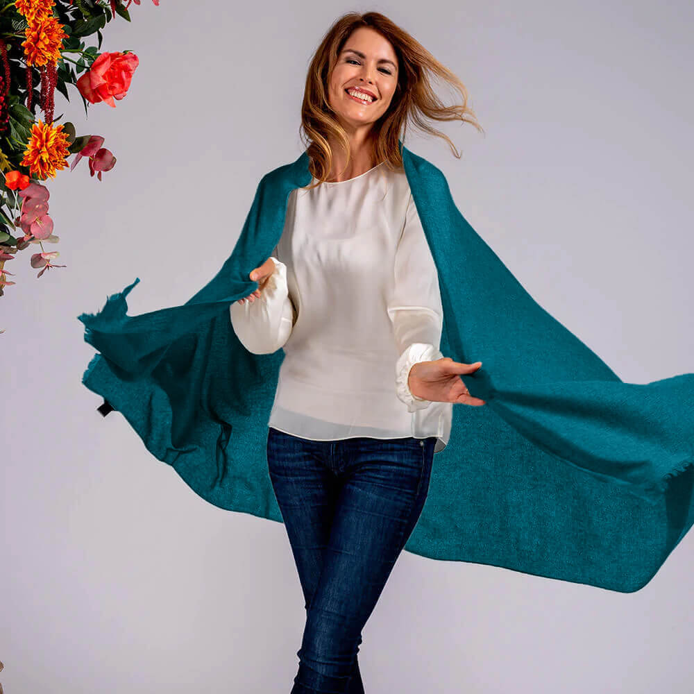 Tropical Teal Gossamer Cashmere Shawl
