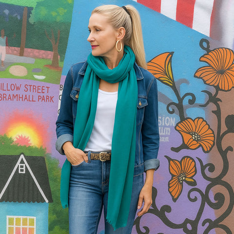 Teal Green Cashmere and Silk Wrap