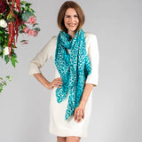 Teal Leopard Print Cashmere and Silk Wrap
