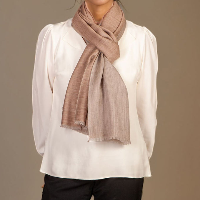 Reversible Cinnamon and Natural Cashmere and Silk Wrap
