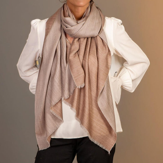 Reversible Cinnamon and Natural Cashmere and Silk Wrap