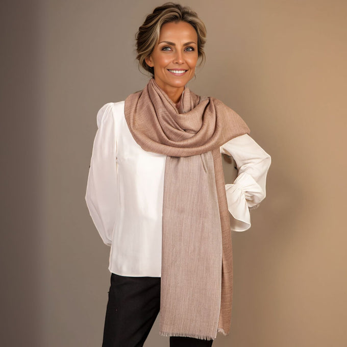 Reversible Cinnamon and Natural Cashmere and Silk Wrap
