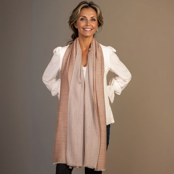 Reversible Cinnamon and Natural Cashmere and Silk Wrap