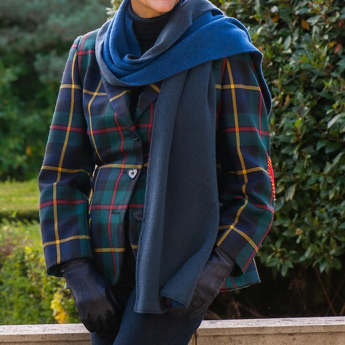 Two Tone Blue Double Faced Italian Cashmere Scarf