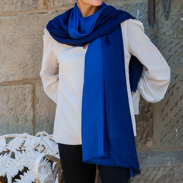 PRE ORDER: Navy to Sapphire Shaded Cashmere and Silk Wrap