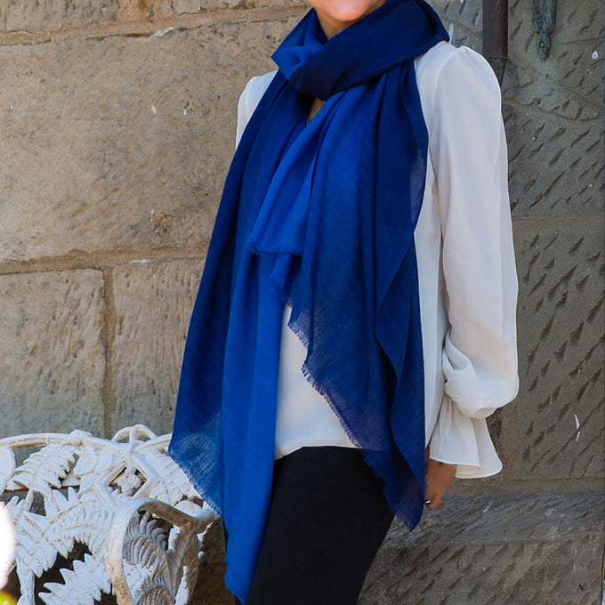 Navy to Sapphire Shaded Cashmere and Silk Wrap