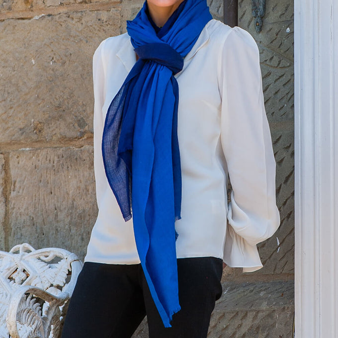 Navy to Sapphire Shaded Cashmere and Silk Wrap