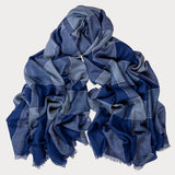 French Blue and Navy Check Cashmere Shawl