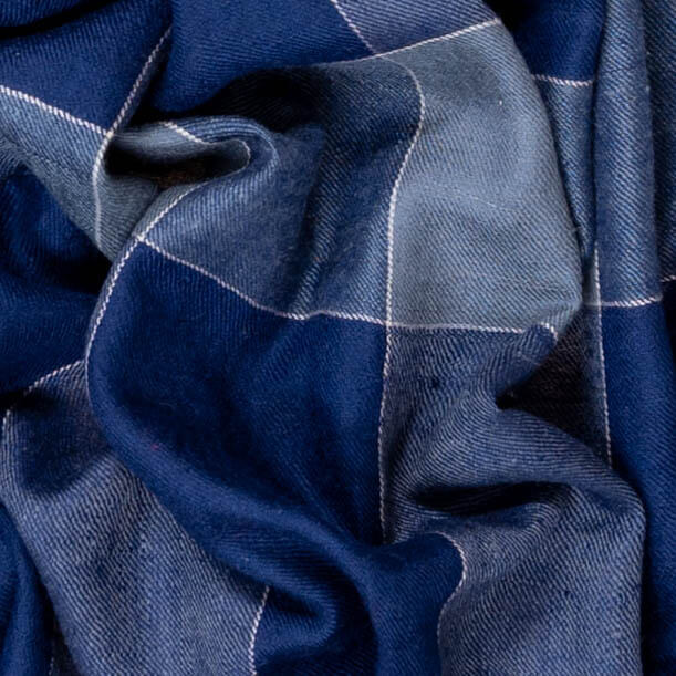 French Blue and Navy Check Cashmere Shawl