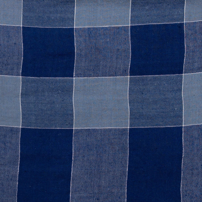 French Blue and Navy Check Cashmere Shawl