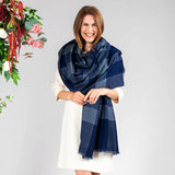 French Blue and Navy Check Cashmere Shawl