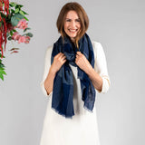 French Blue and Navy Check Cashmere Shawl