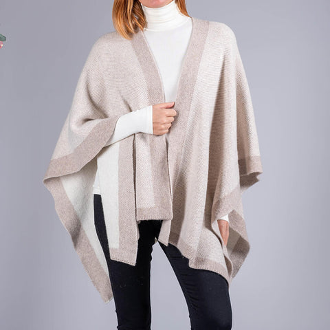 Almond and Ivory Reversible Wool and Cashmere Cape