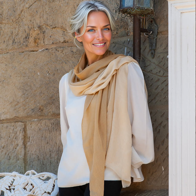 Cream to Caramel Cashmere and Silk Wrap