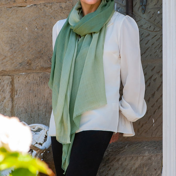 Pistachio to Sage Shaded Cashmere and Silk Wrap