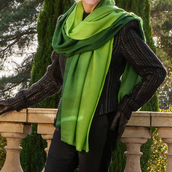 Forest to Fern Shaded Cashmere and Silk Wrap