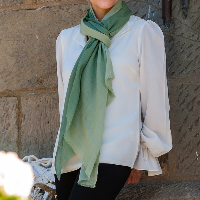 Pistachio to Sage Shaded Cashmere and Silk Wrap