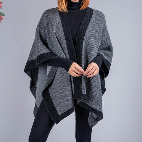 Charcoal and Grey Reversible Wool and Cashmere Cape