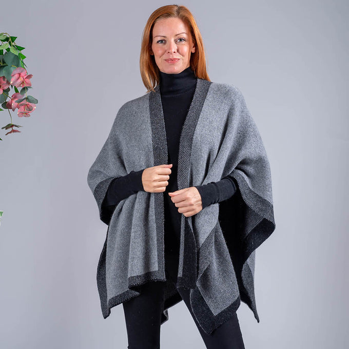 Charcoal and Grey Reversible Wool and Cashmere Cape