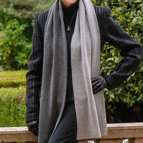 Two Tone Grey Double Faced Italian Cashmere Scarf