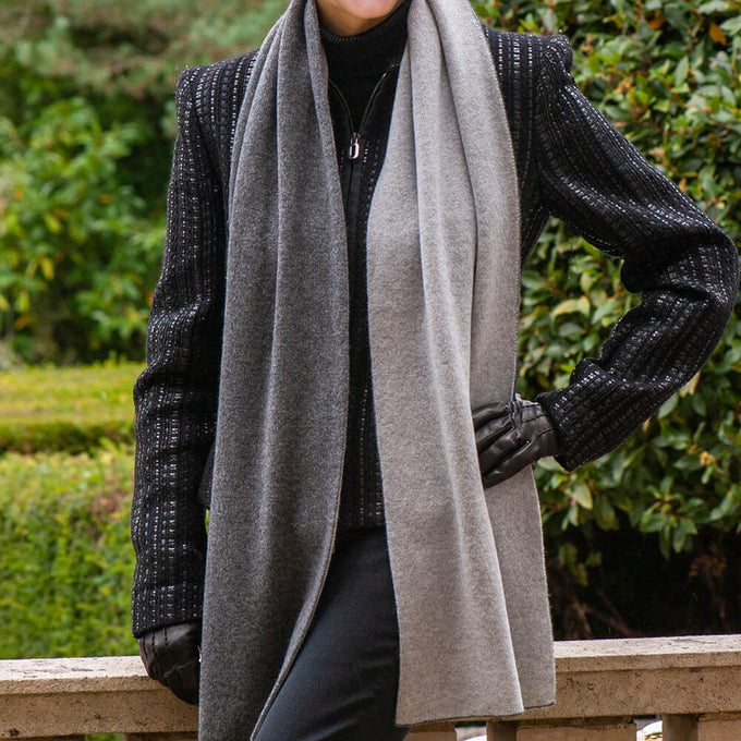 Two Tone Grey Double Faced Italian Cashmere Scarf