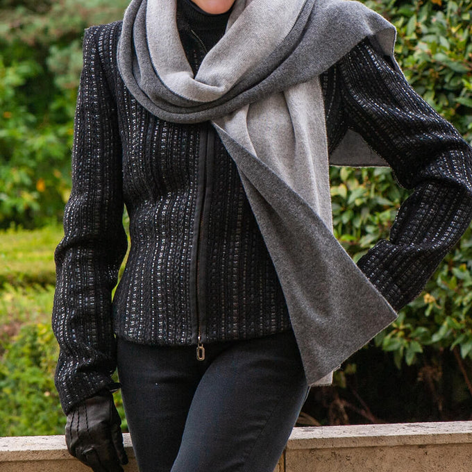 Two Tone Grey Double Faced Italian Cashmere Scarf