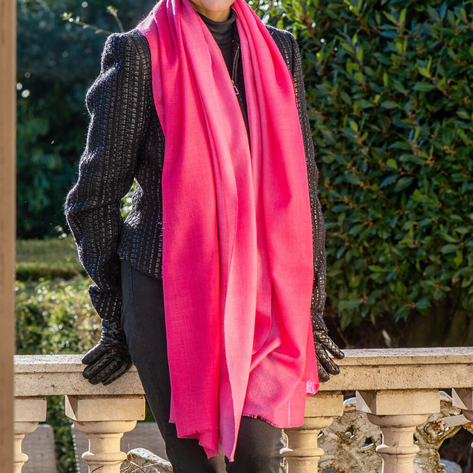 Razmatazz Pink Shaded Cashmere and Silk Wrap