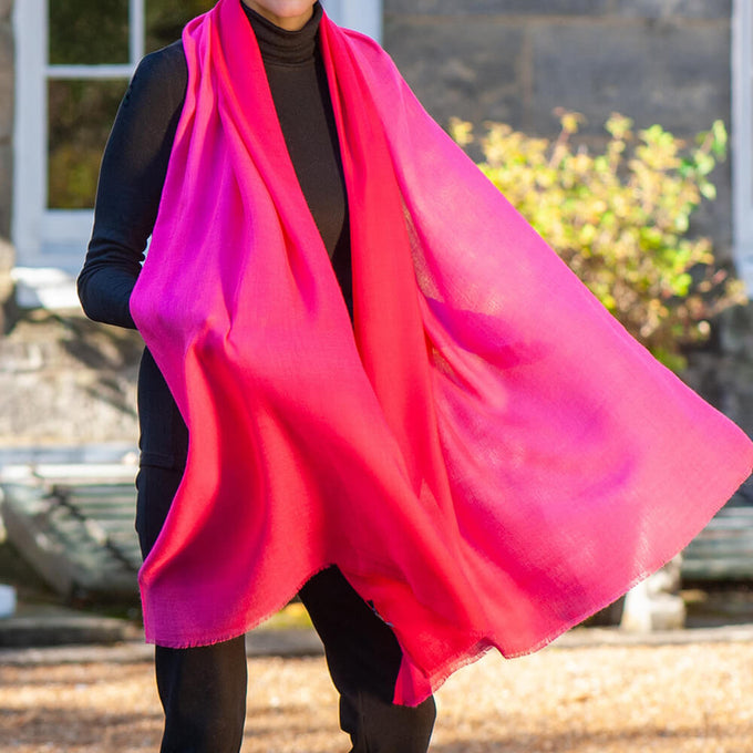 Razmatazz Pink Shaded Cashmere and Silk Wrap