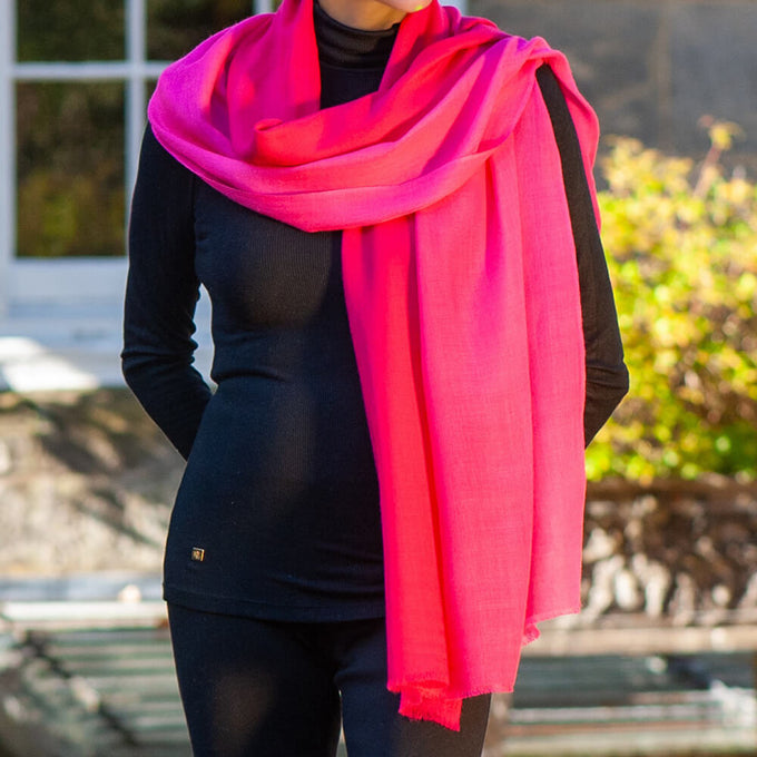 Razmatazz Pink Shaded Cashmere and Silk Wrap