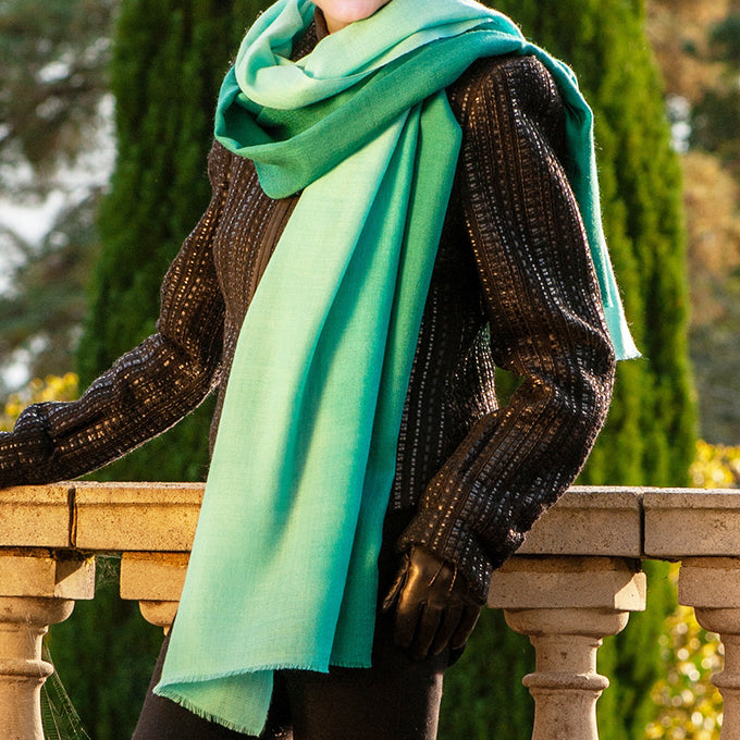 Ocean Teal Shaded Cashmere and Silk Wrap