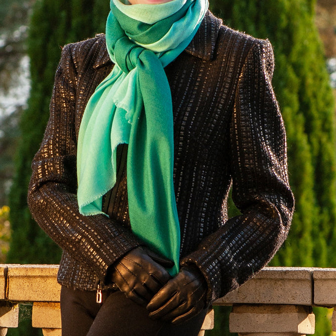 Ocean Teal Shaded Cashmere and Silk Wrap