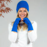 Sapphire Blue Cashmere Beanie and Mittens Set