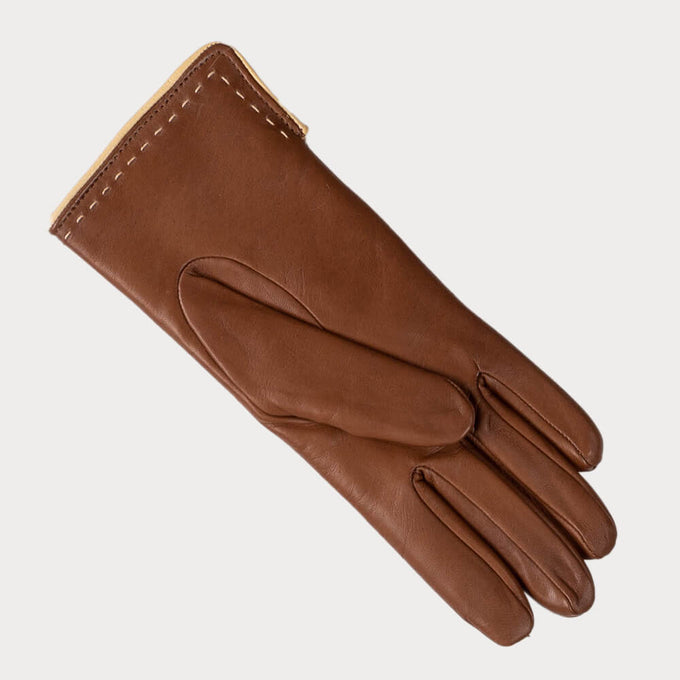 Hazelnut Brown and Cream Rabbit Fur Lined Leather Gloves