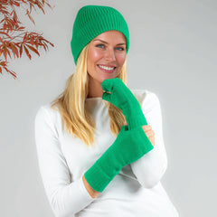 Kelly Green Cashmere Beanie and Mittens Set