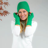 Kelly Green Cashmere Beanie and Mittens Set